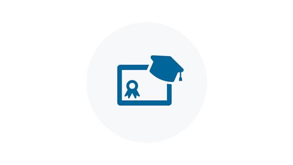 Blue Icon of a Diploma and Mortarboard Hat